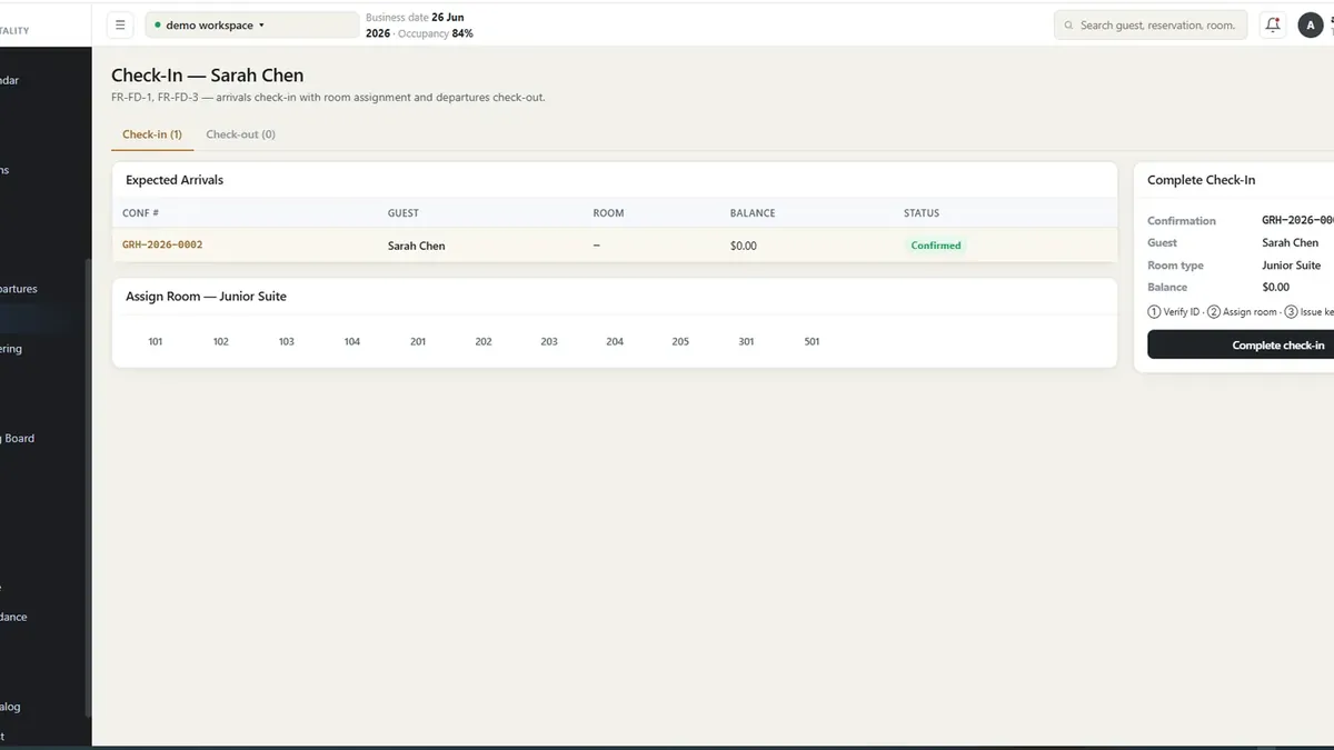Hotel housekeeping status screen showing rooms by cleaning status